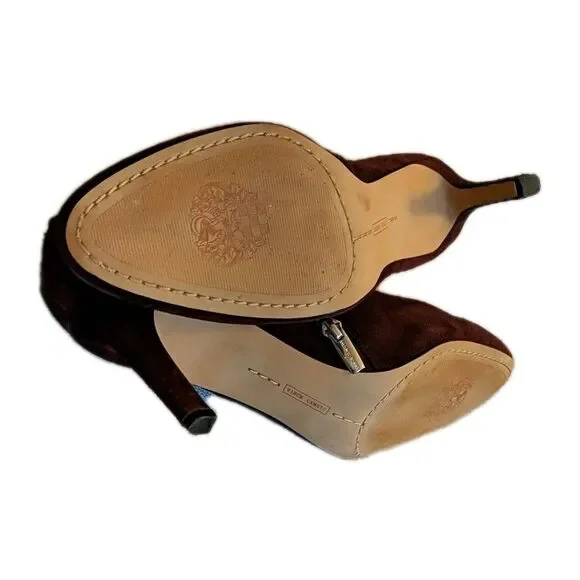 Vince Camuto Channa Ankle Heels Leather Suede Studded Zip Booties 9.5 M Burgundy - Picture 12 of 14